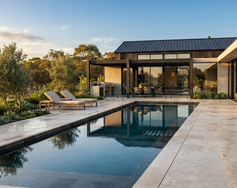 Architectural home at dusk