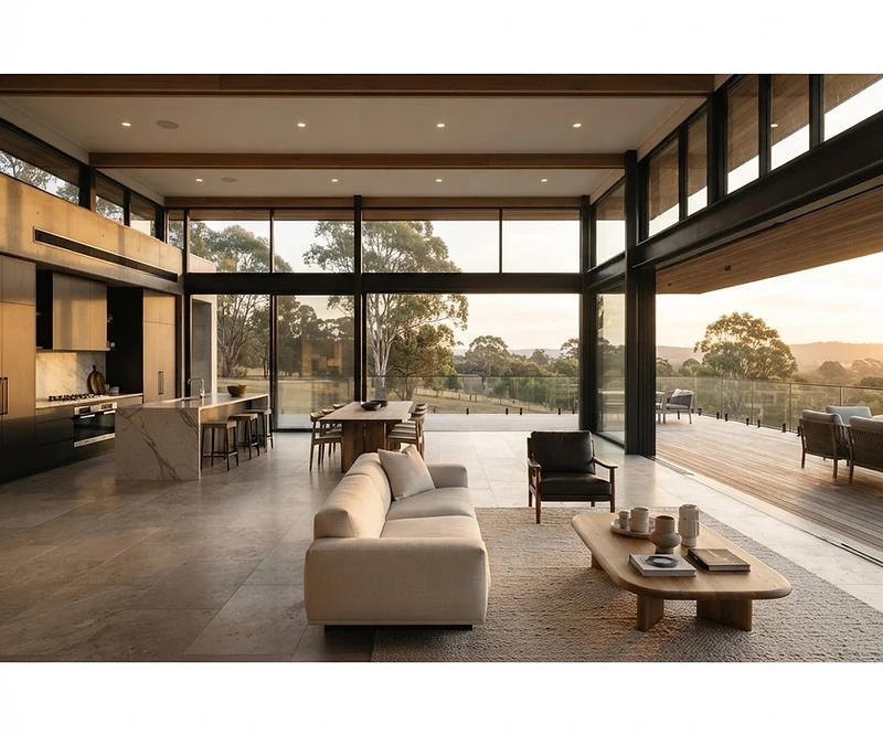 Architectural home at dusk