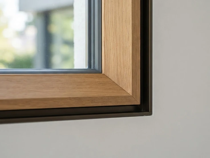 Menuiserie sur mesure IDÉAL STORE : détail d'assemblage aluminium et bois
