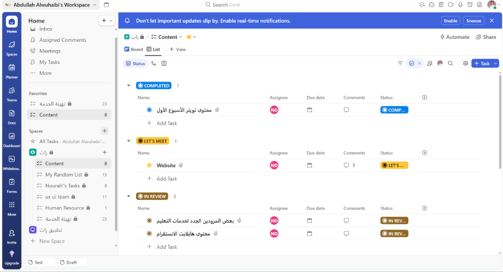 Task Management (ClickUp)