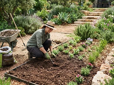 עבודת הכנת קרקע לגינה חדשה — חרישה ועיבוד אדמה לפני נטיעה