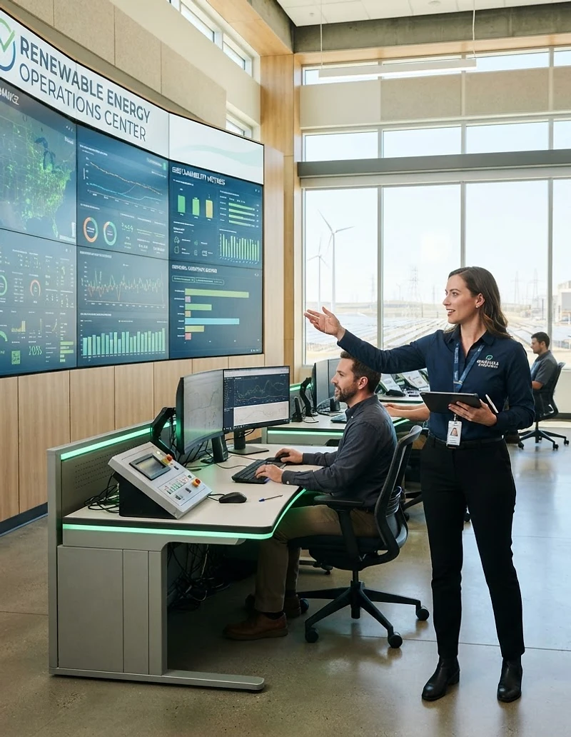Bright industrial energy control room