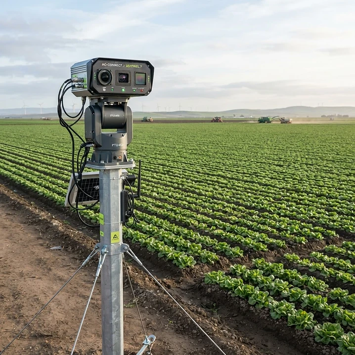 Moving edge device camera overlooking a large-scale agricultural field