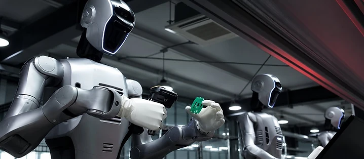 Humanoid robots on an industrial assembly line