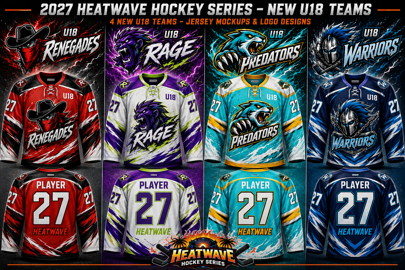 U18 Division — 4 New Teams, Jersey Mockups & Logo Designs