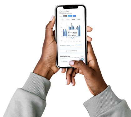 Hands holding a phone showing the EMS analytics dashboard