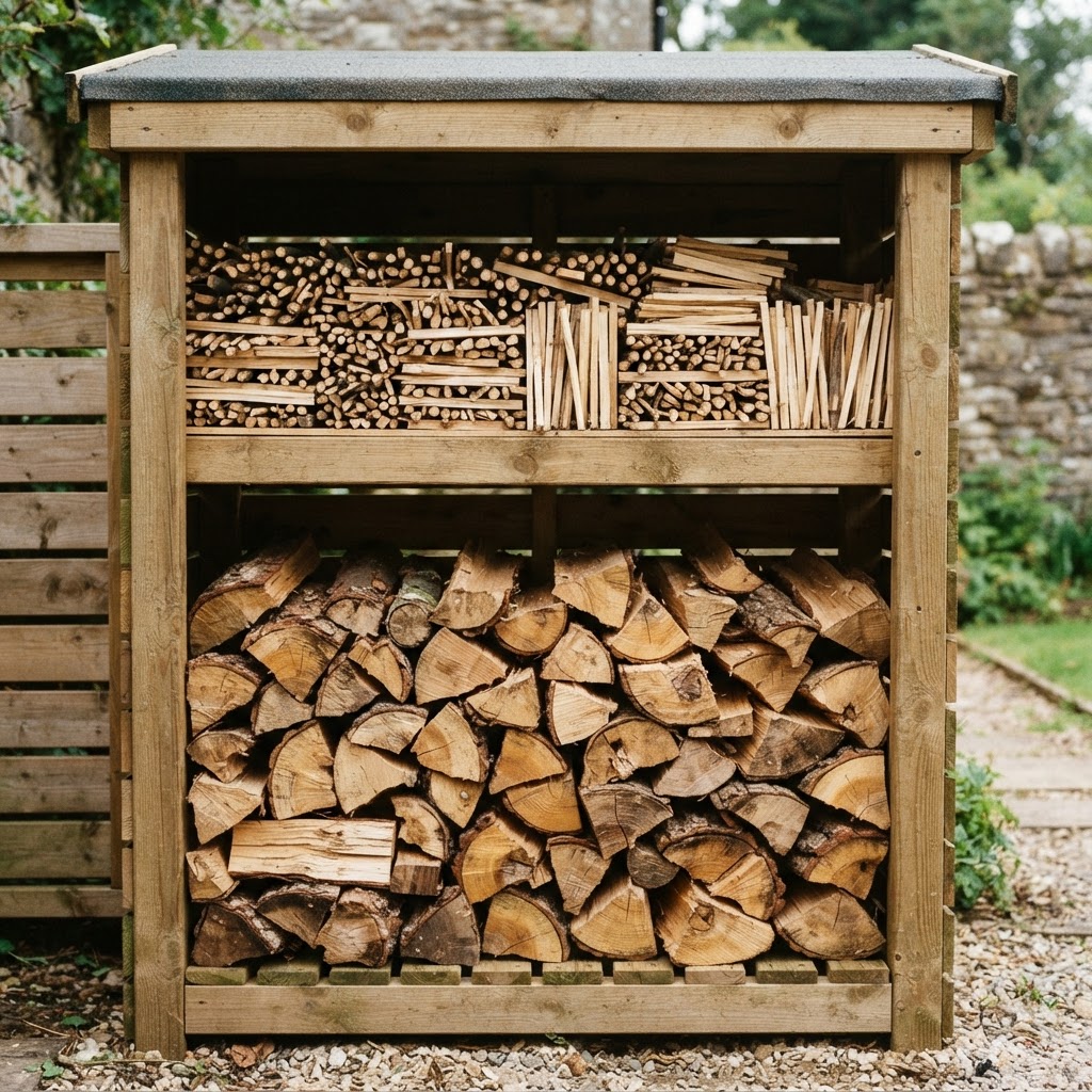 Wooden Log Store – Outdoor Firewood Storage with Slatted Sides & Roof 3