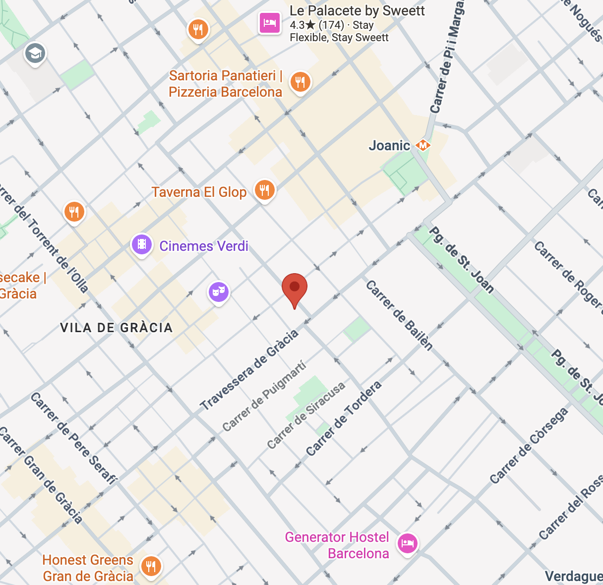 Map showing YOFIA studio location in Gràcia, Barcelona