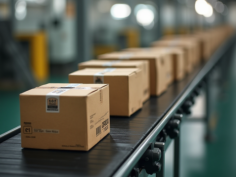 Cardboard boxes on a conveyor belt — know your landed cost before they ship