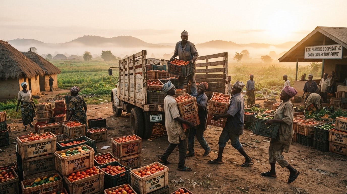 Crates loaded at a cooperative collection point