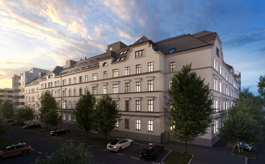 Straßenansicht Altbau Abend