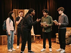 Uczniowie podczas próby teatralnej