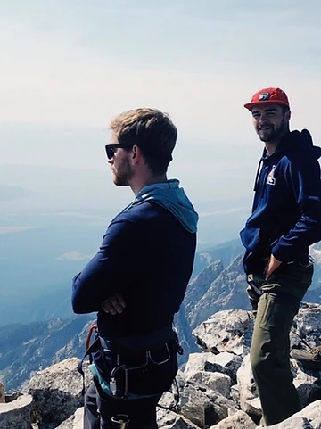 On the Grand Teton summit overlooking the valley