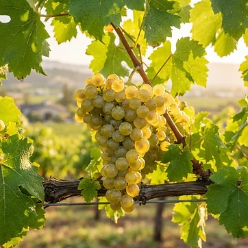Riverside — a Sauvignon Blanc vine in our Napa vineyard, lush green leaves and ripe grapes