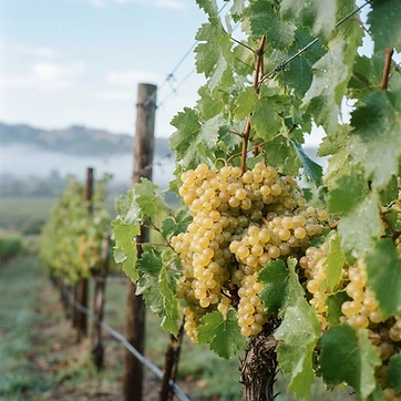 Block 3 — a Chardonnay vine in our Napa vineyard, lush green leaves and ripe grapes