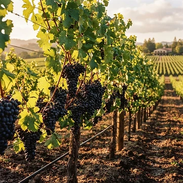 Row 14 — a Cabernet Sauvignon vine in our Napa vineyard, lush green leaves and ripe grapes
