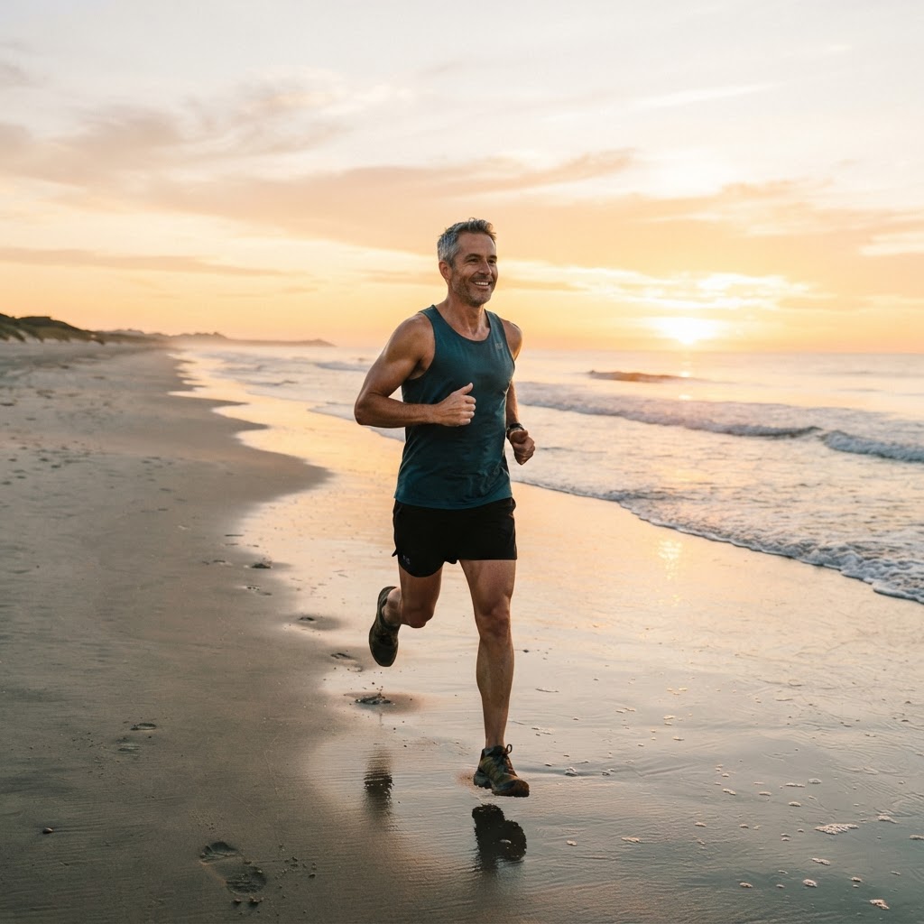A couple jogging on a beach