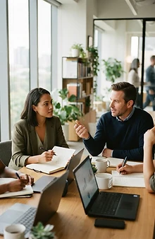 Small team in a reflective follow-up review meeting