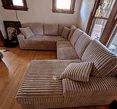 Large corduroy L-shaped sectional sofa