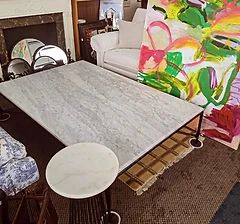 Marble coffee table with abstract painting