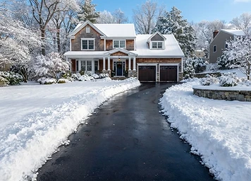 Freshly plowed residential driveway cleared of snow