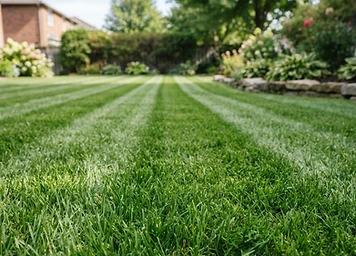 Freshly mowed green lawn with mowing stripes