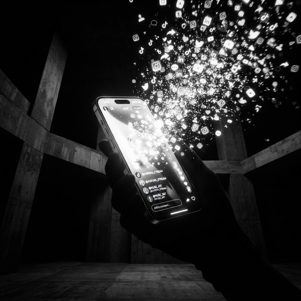 A glowing smartphone streaming content, symbolizing the explosion of person-to-person distribution online.
