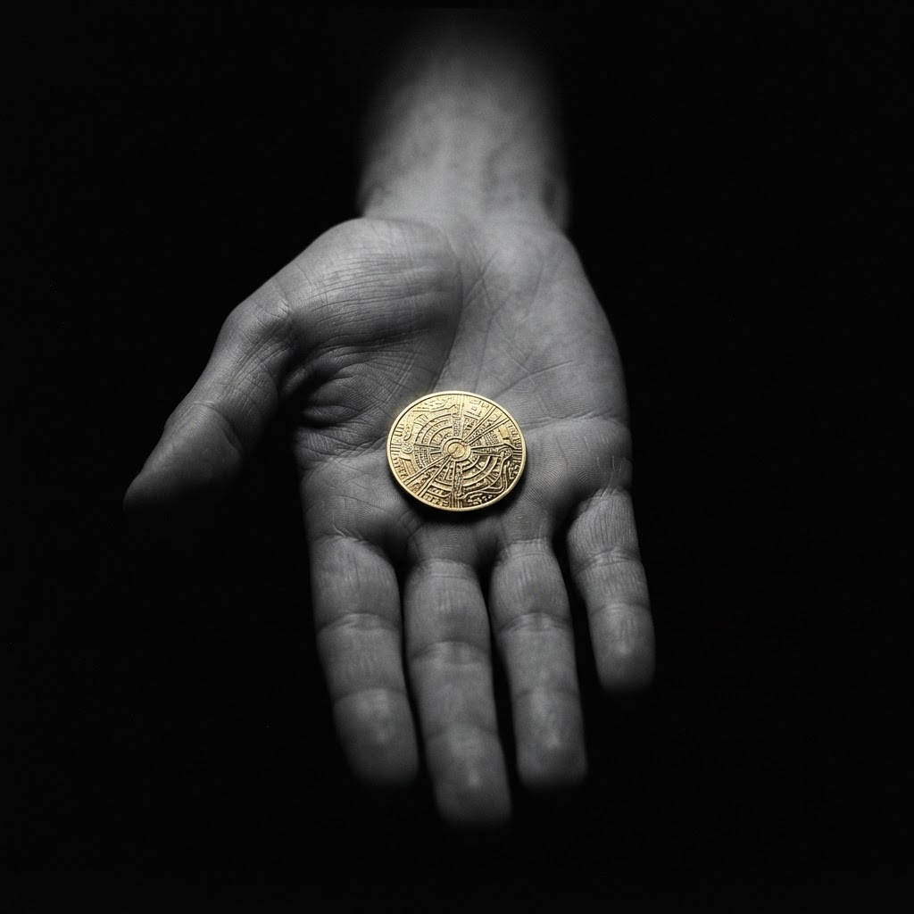 A gold coin placed into an open hand, symbolizing instant modern payouts.