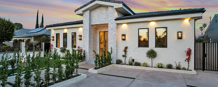 Completed modern Spanish exterior remodel in Valley Village