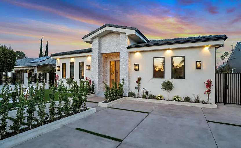 Completed modern Spanish exterior remodel in Valley Village
