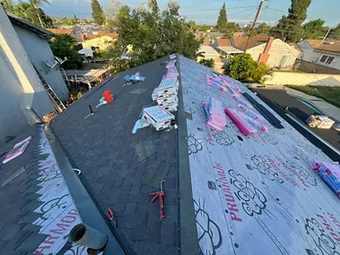 Architectural-shingle courses installed over ProArmor synthetic roof underlayment.