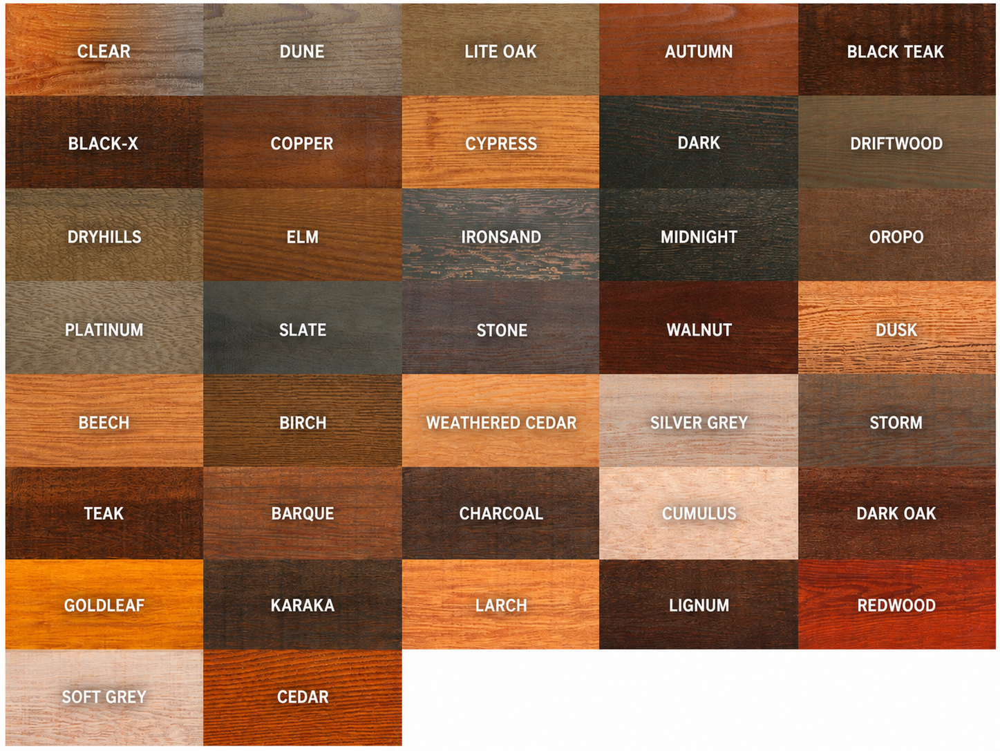 Drydens WoodOil colourtone chart