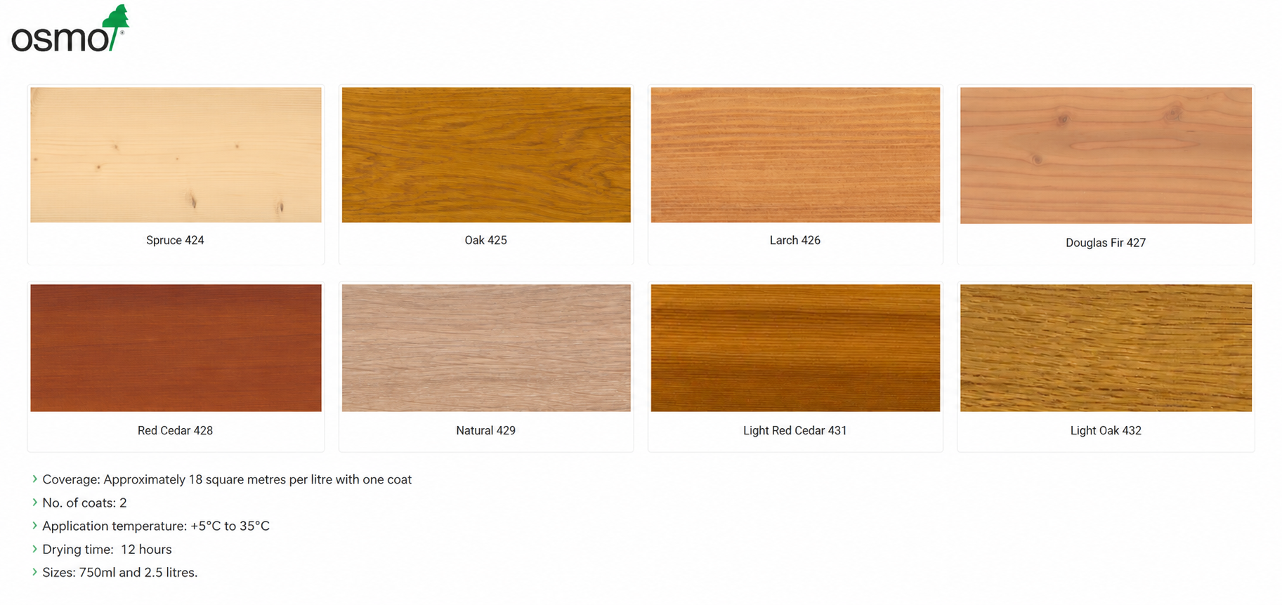 Osmo UV Protection Oil tint colour chart