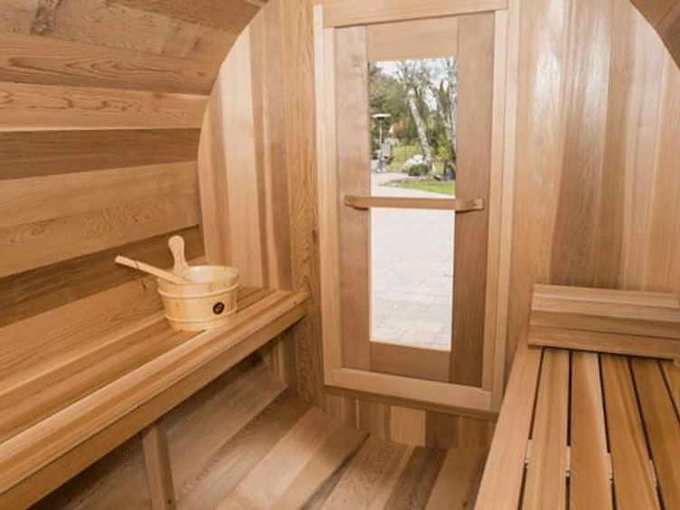 Clear Grade Western Red Cedar barrel sauna interior
