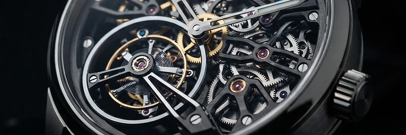 Skeletonized tourbillon movement macro detail