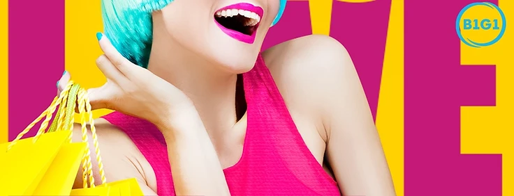 Watchlove — Show the Love: vibrant magenta and yellow promotion with a B1G1 offer