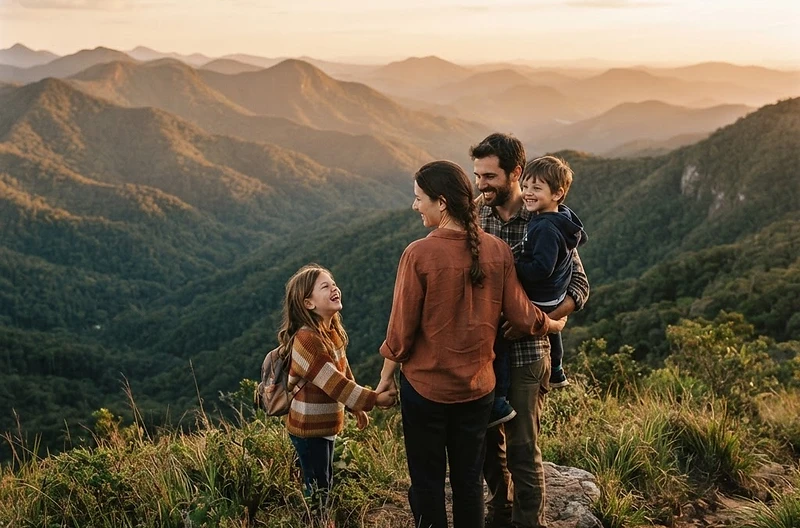 Família com crianças na natureza