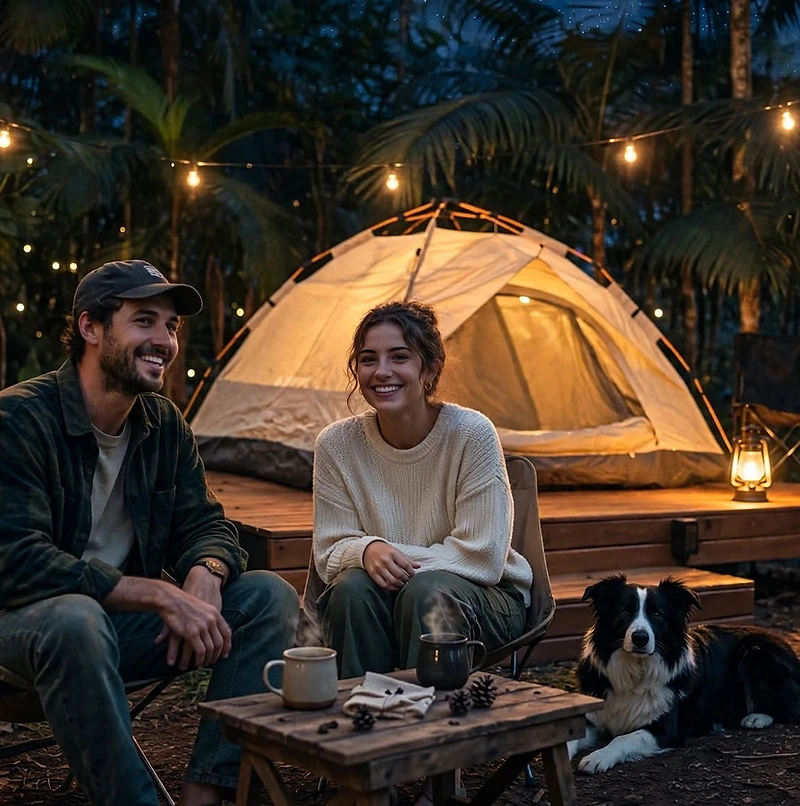 Camping sob as árvores no Vale Europeu
