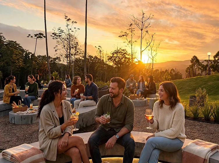 Piquenique ao pôr do sol no Mirante
