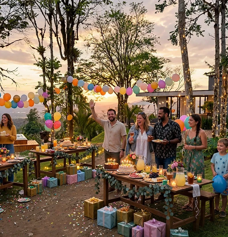 Cabana Panorama com o gramado preparado para uma pequena comemoração ao ar livre