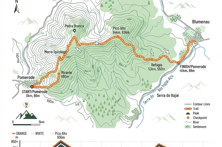 Mapa ilustrativo do percurso do Desafio da Montanha Corrida
