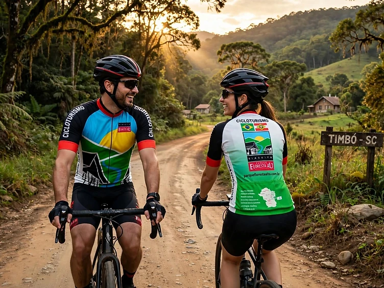Ciclista de cicloturismo pedalando em estrada rural