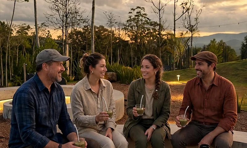 Pessoas tomando chimarrão ao pôr do sol no Parque Floresta Alta