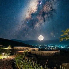 Céu estrelado e Via Láctea sobre a montanha