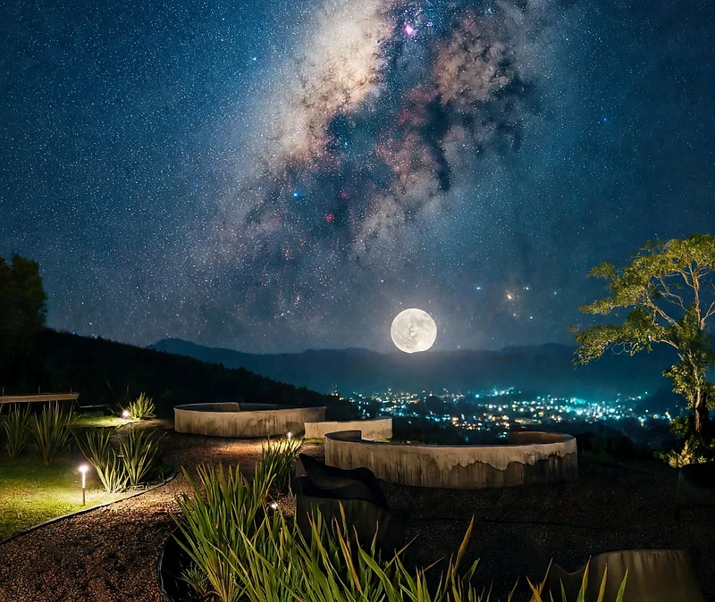 Céu estrelado e Via Láctea sobre a montanha