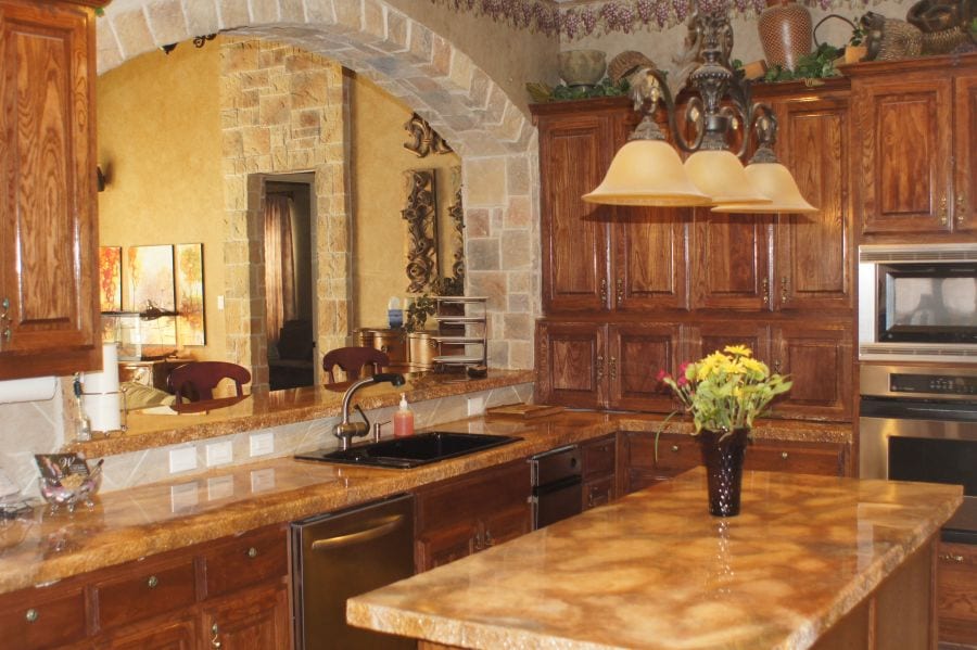 Cre8stone hand-crafted limestone and quartz overlay project
