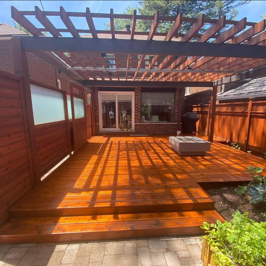 Cedar deck and pergola staining, Halton Hills