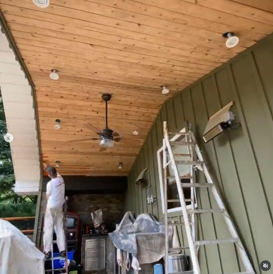 Covered porch ceiling, before