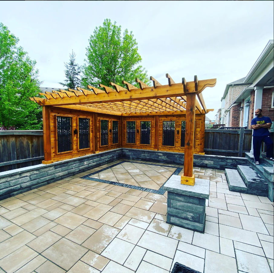 Backyard pergola staining, Halton Hills