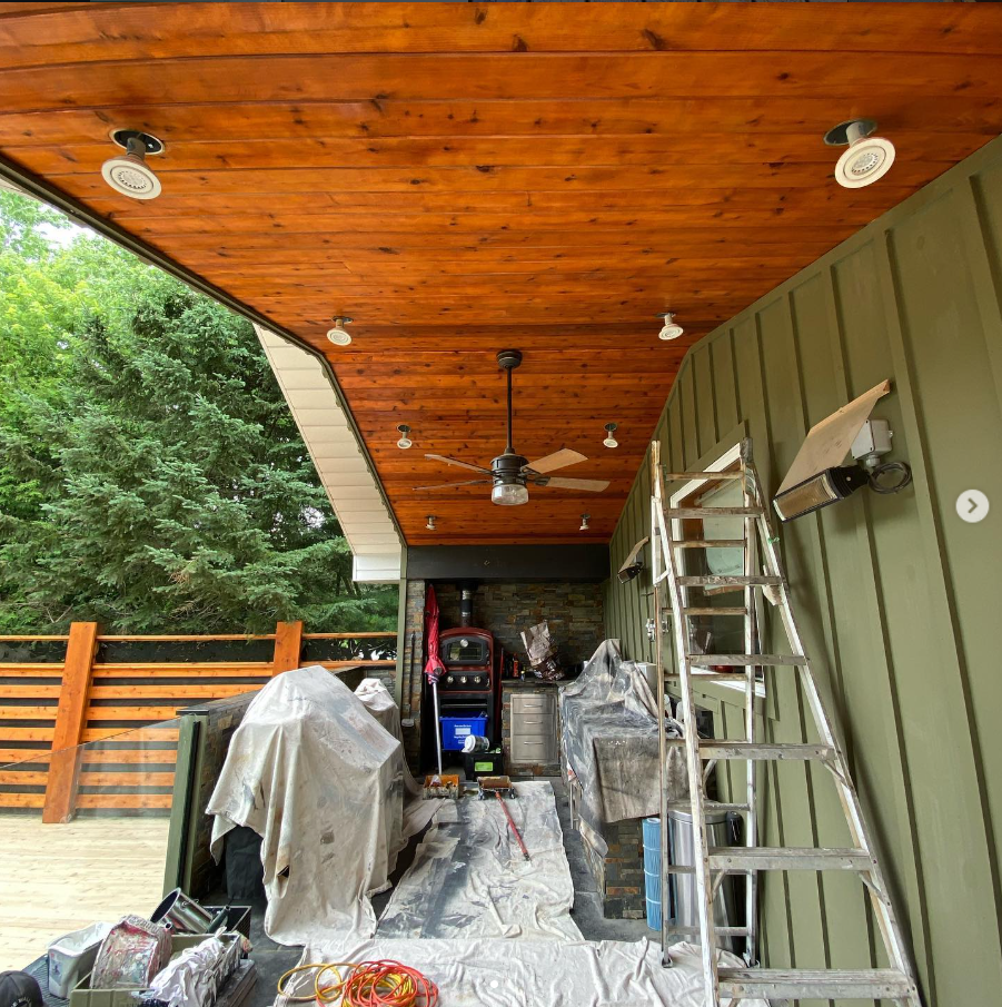 Covered porch ceiling, after